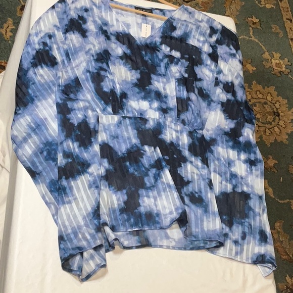 Lane Bryant Navy Blue Tie-Dye Sheer Stripe swimsuit, cover-up Size 30/32 - Picture 4 of 5